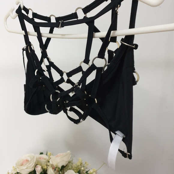 ⬇️$30⬇️NWT AUSXL Mapale Black O Ring Strappy Bralette - Picture 9 of 16